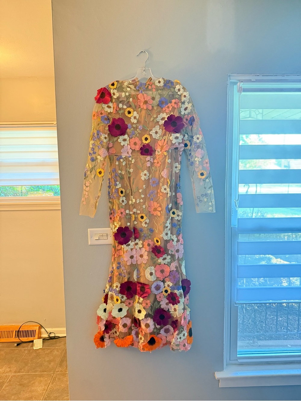 Embroidered Floral Sheer Maxi Dress – Multicolor on Nude - Picture 2 of 8